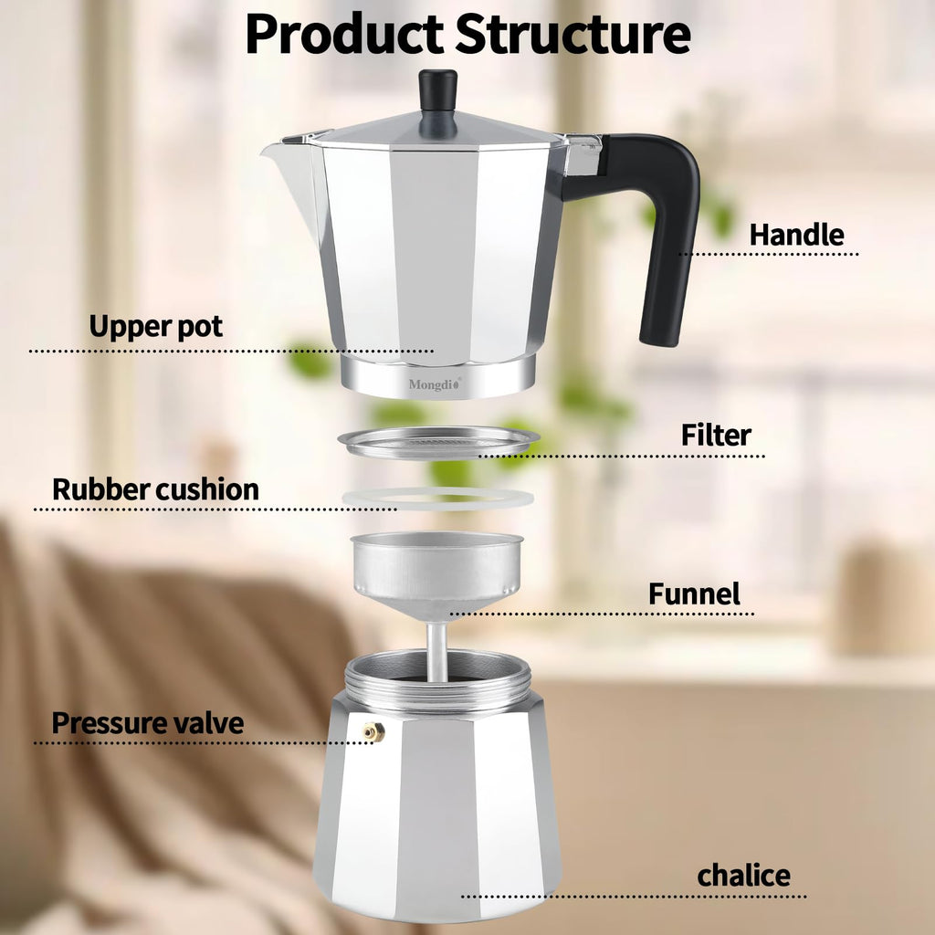 Stovetop Espresso Maker Moka Pot 10 oz Silver L250