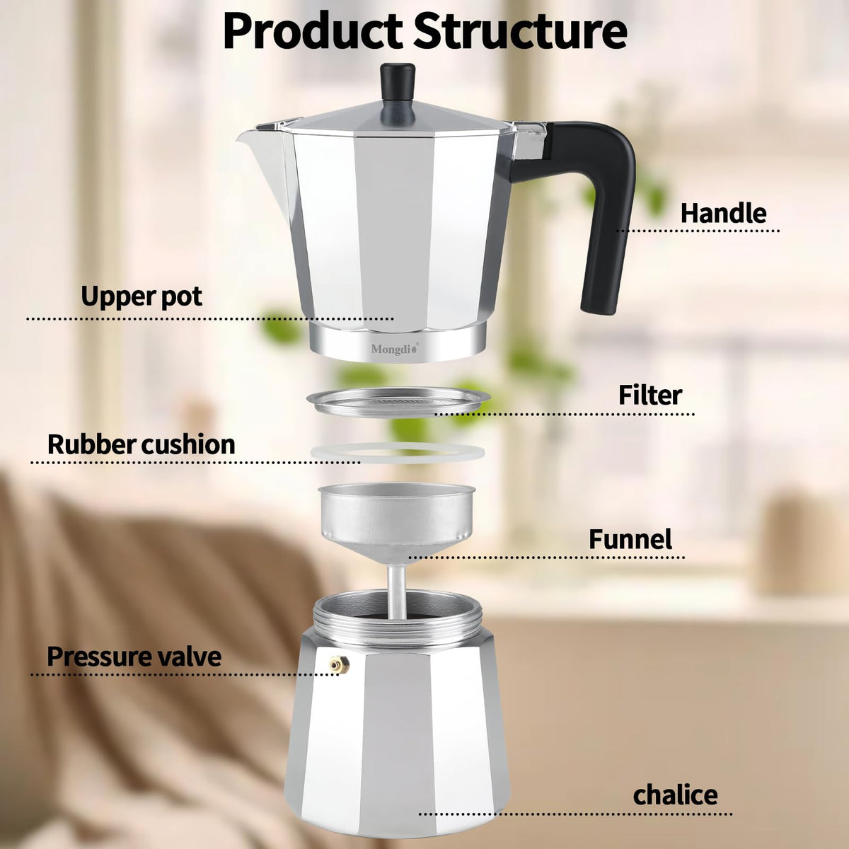 Stovetop Espresso Maker Moka Pot 10 oz Silver L250