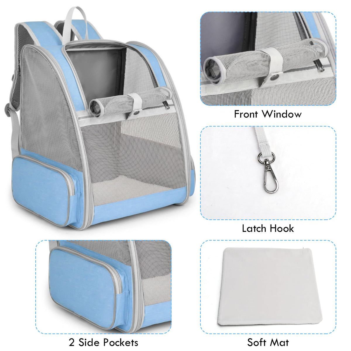 Blue Collapsible Cat Backpack Carrier with Mesh O52376
