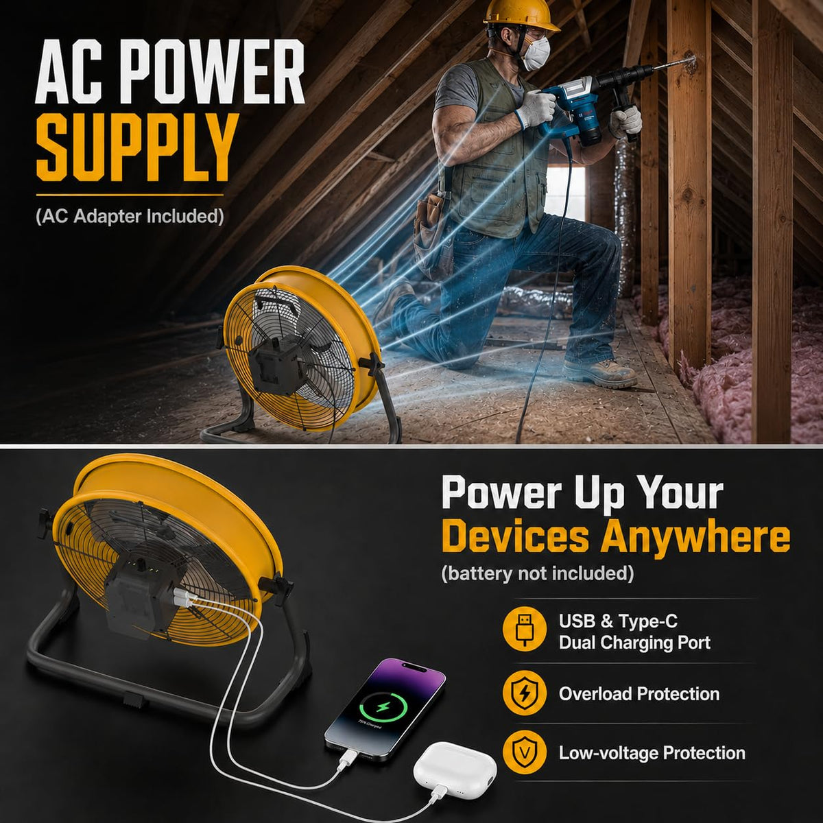 12" Battery Powered Cordless Floor Fan L125