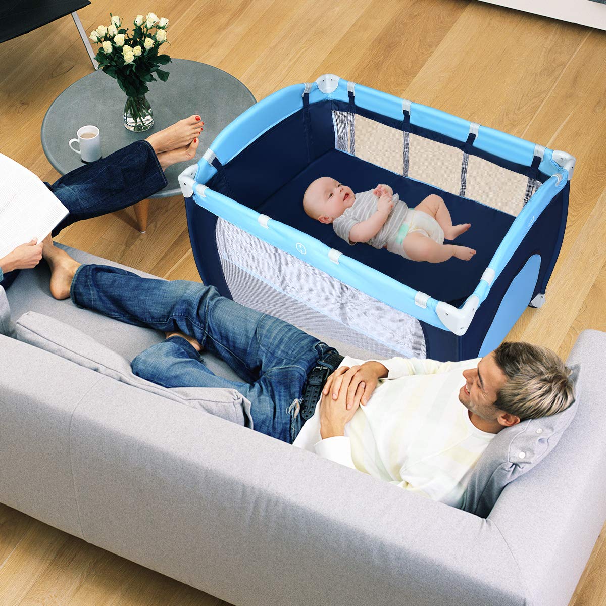 4-in-1 Portable Baby Playard with Bassinet and Changing Table S1708
