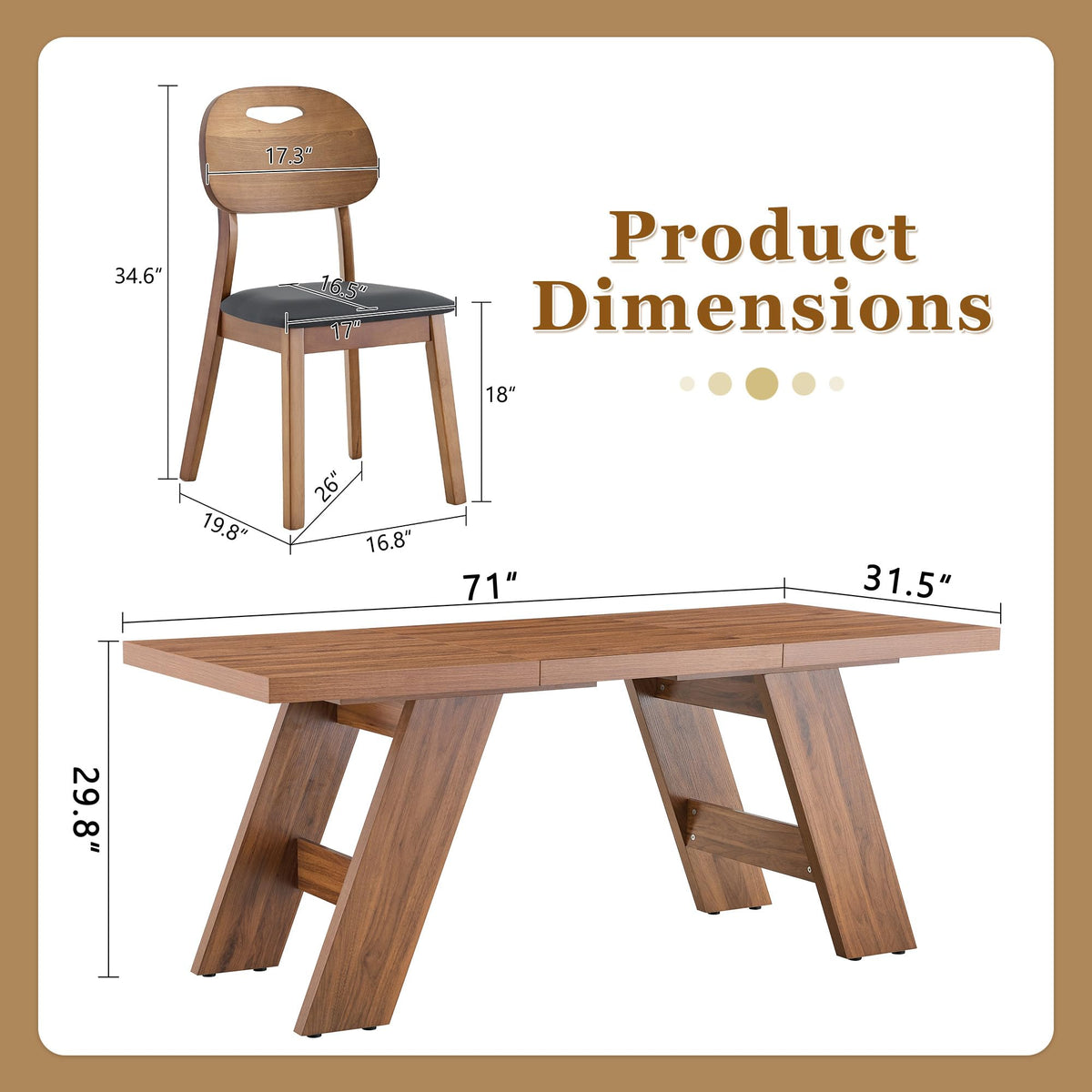 71" 9 Piece Walnut Dining Table Set O119