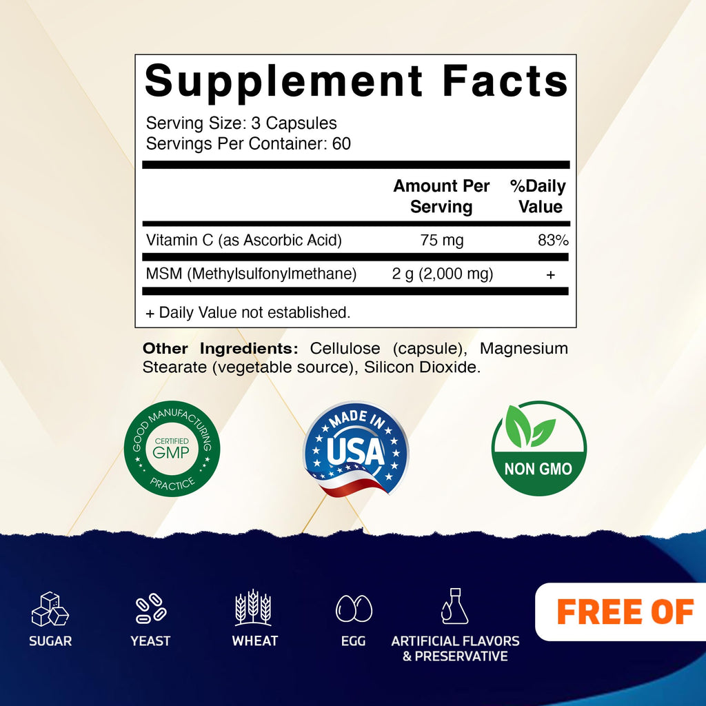 MSM 2000 mg with Vitamin C 180 Veg Capsules 2 Pack C7111