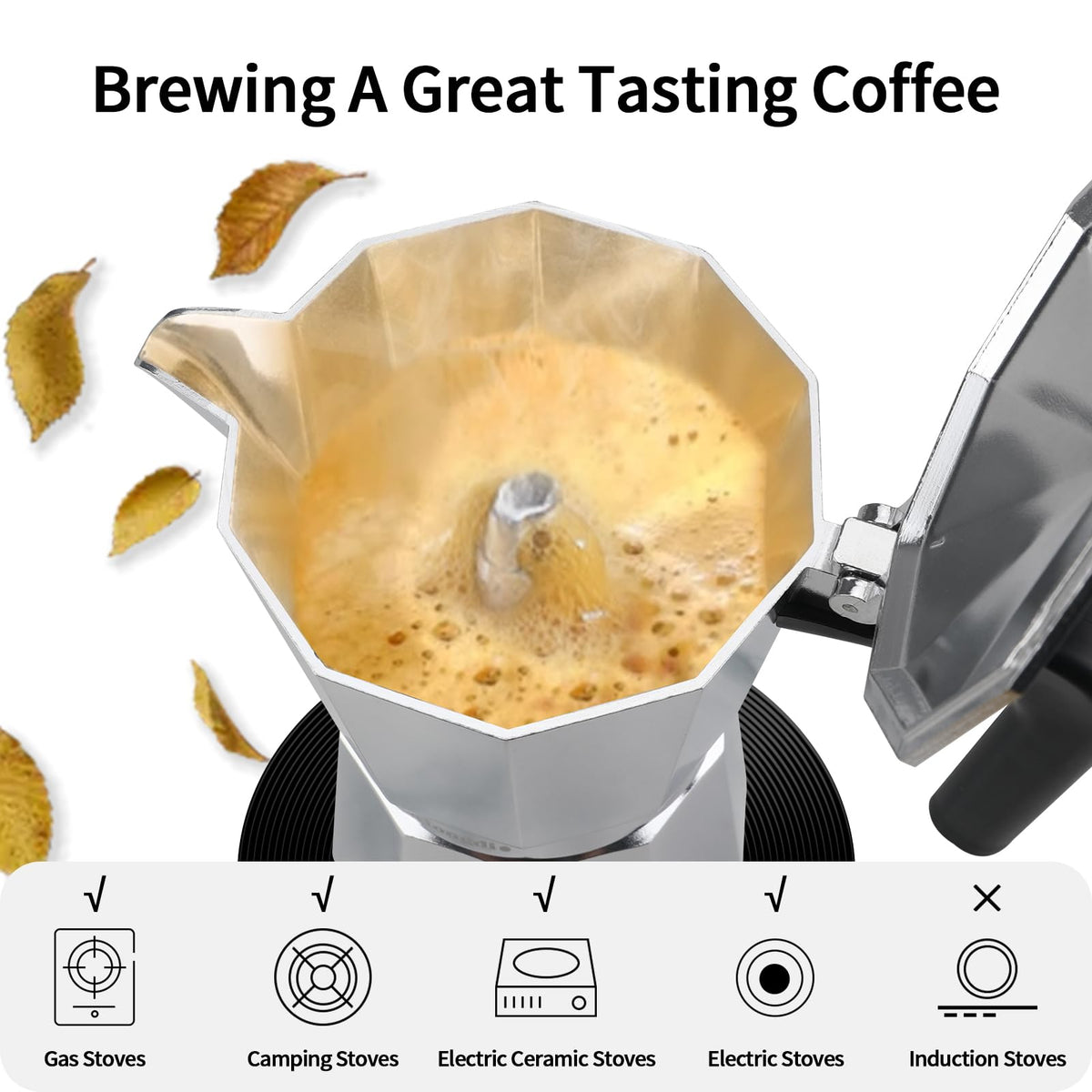 Stovetop Espresso Maker Moka Pot 10 oz Silver L250