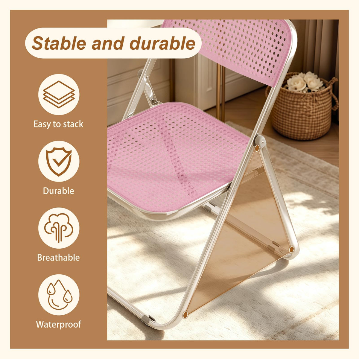 Folding Chairs 300lb Capacity Steel Frame 2-Pack Pink X88325