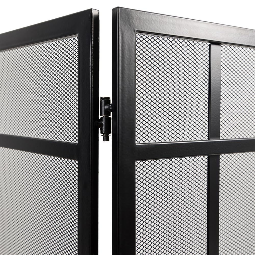 Black 3-Panel Steel Mesh Trifold Fireplace Screen F380858
