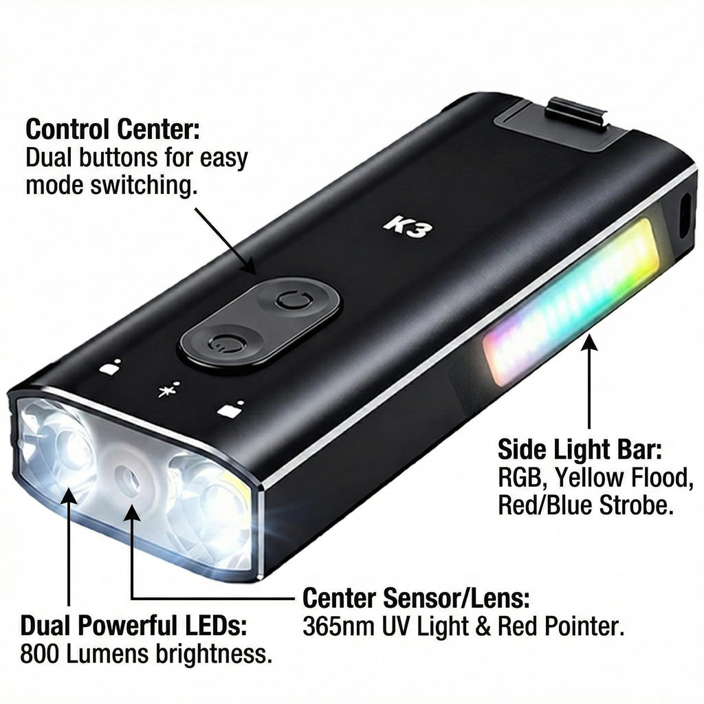 800 Lumens Rechargeable EDC Keychain Flashlight with UV & Red LED M69066