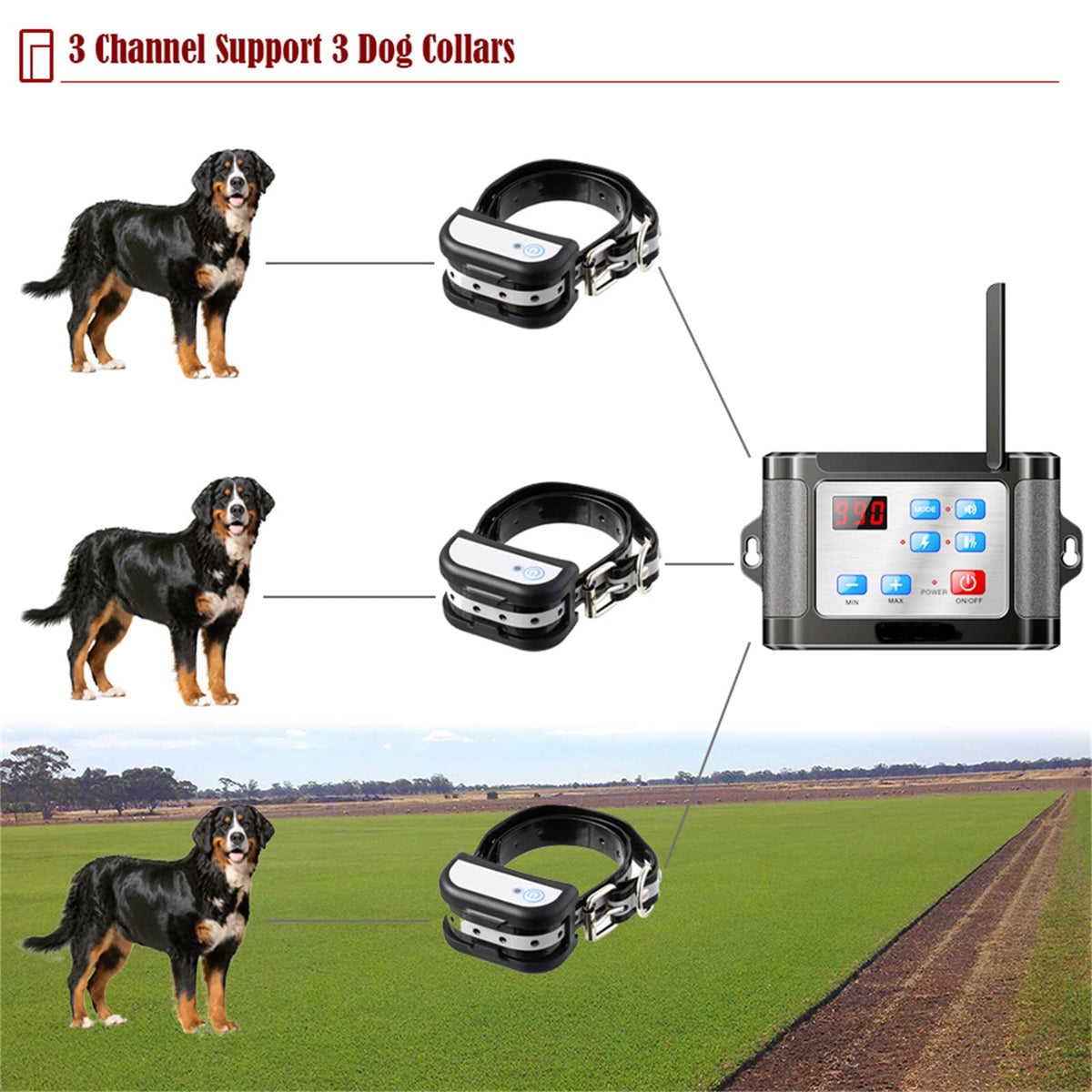 Wireless Dog Fence Pet Containment System, 1/2 Acre, Waterproof Rechargeable Training Collar L69674