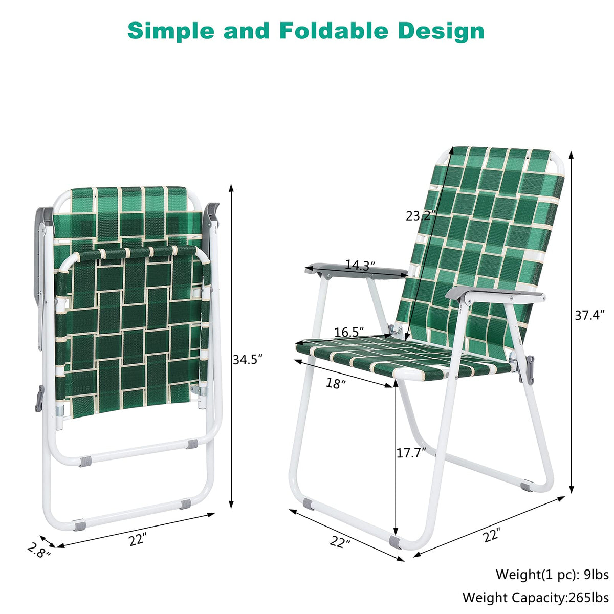 Dark Green Set of 2 Webbed Folding Chairs B173