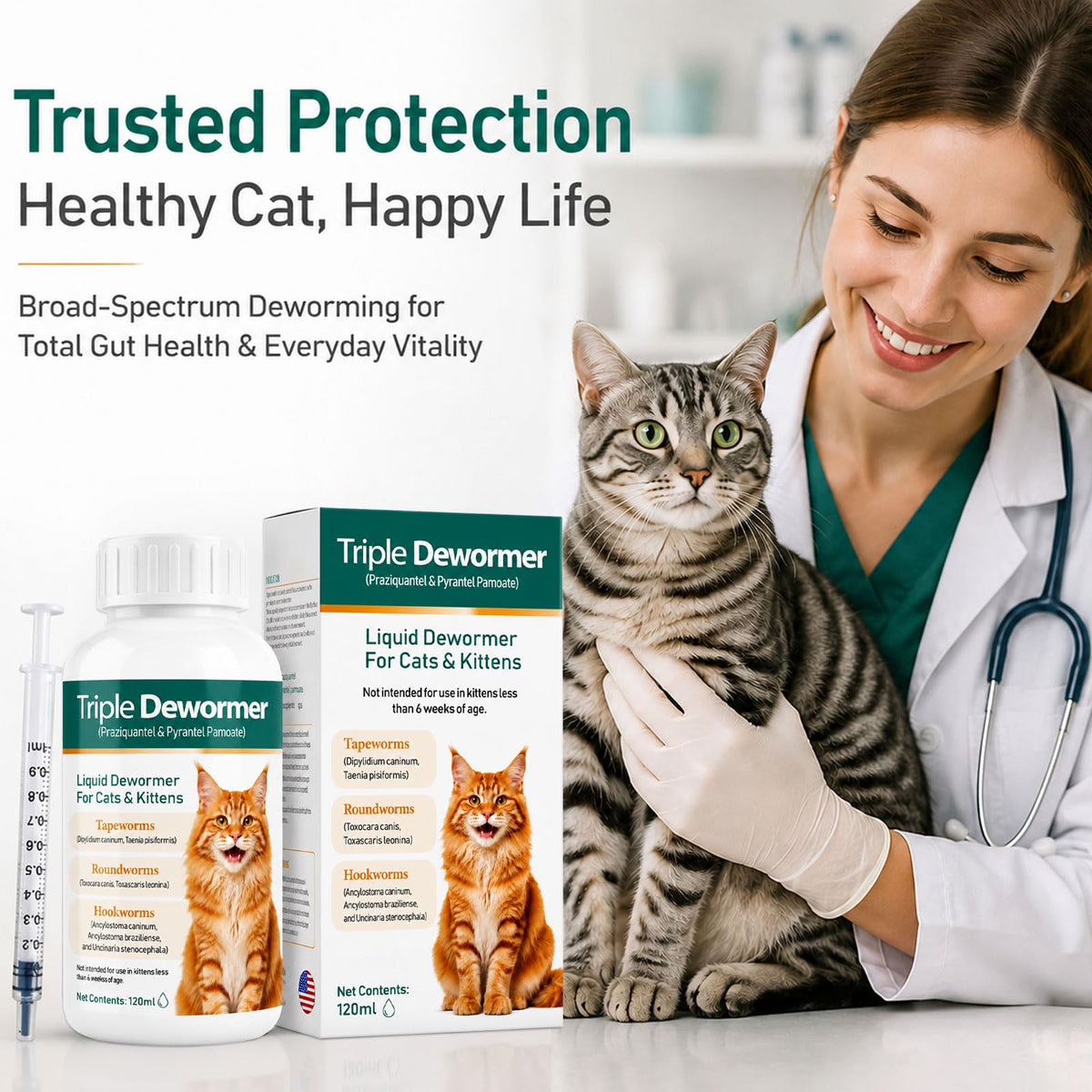 Liquid Dewormer for Tapeworms, Roundworms & Hookworms, 120 mL O9656