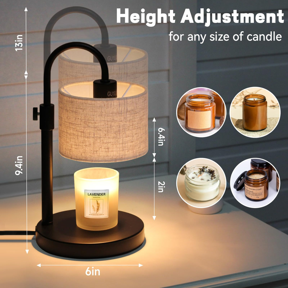Candle Warmer Lamp with Timer, Adjustable Height D2217