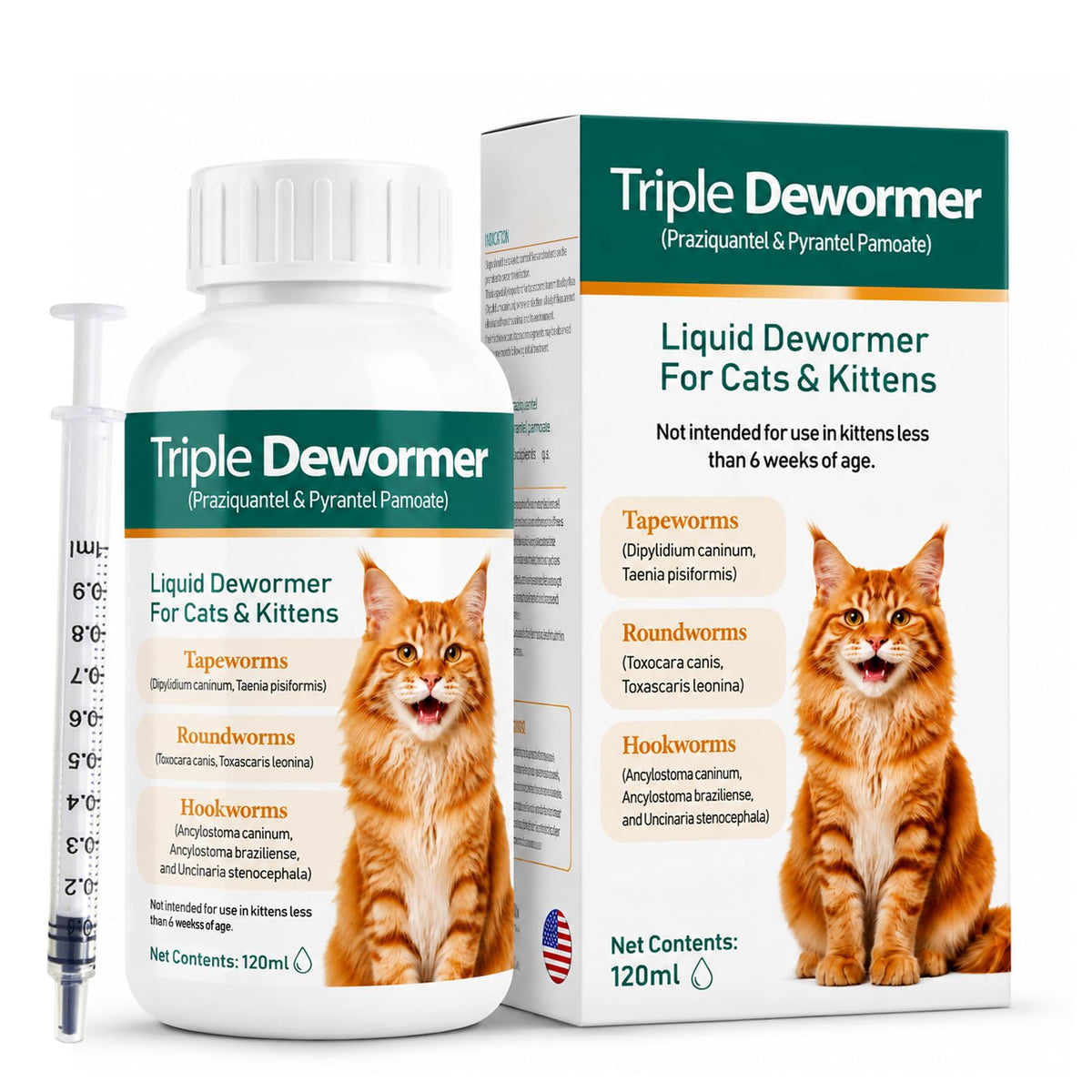 Liquid Dewormer for Tapeworms, Roundworms & Hookworms, 120 mL O9656