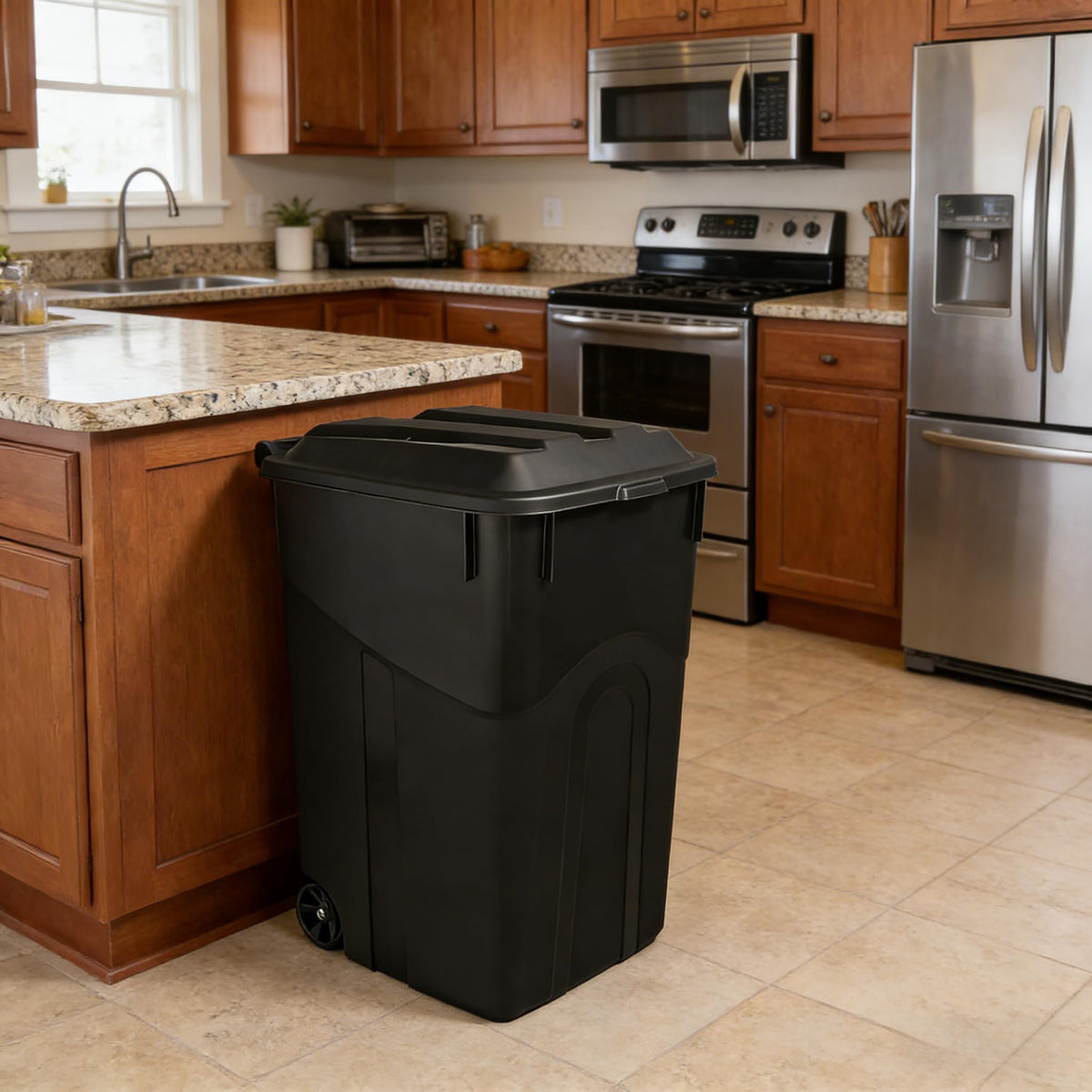 45 Gallon Wheeled Trash Can with Attached Lid M302577