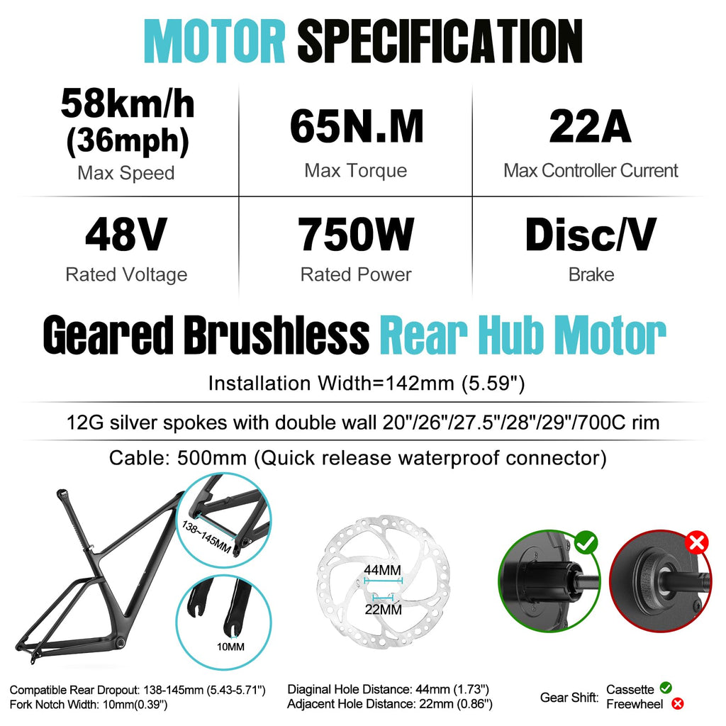 48V 750W Rear Electric Bike Conversion Kit S747347