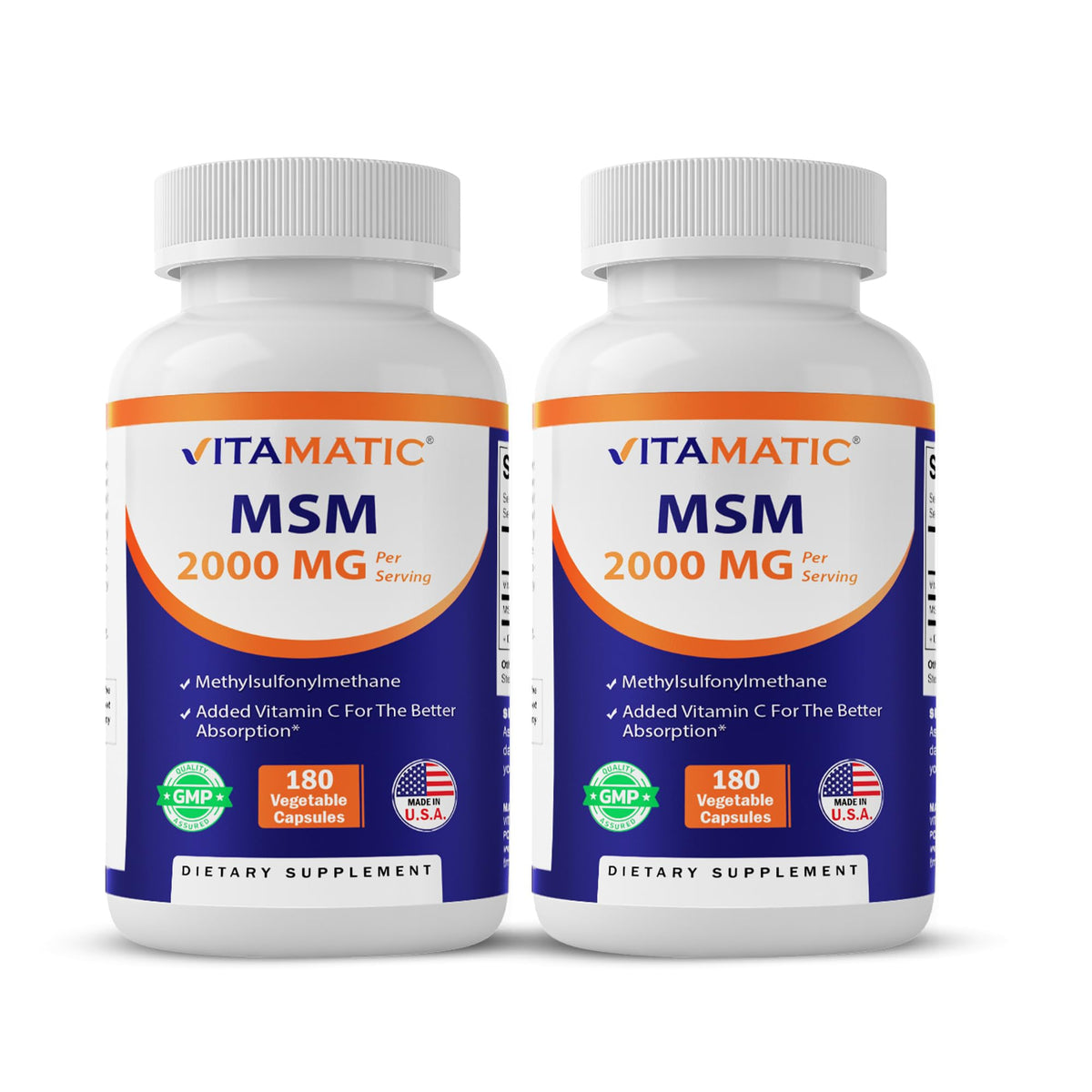 MSM 2000 mg with Vitamin C 180 Veg Capsules 2 Pack C7111
