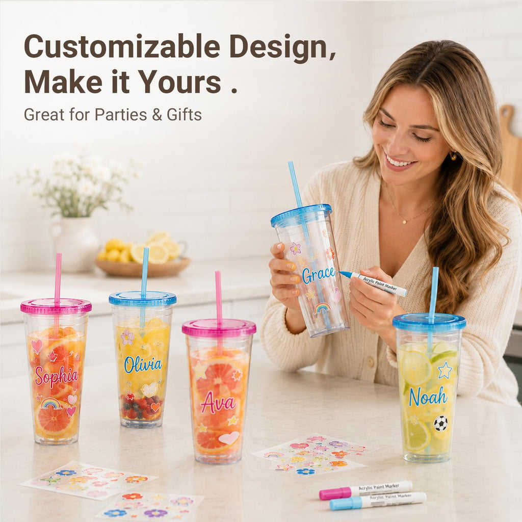 32oz Clear Tumblers with Lids and Straws F647525