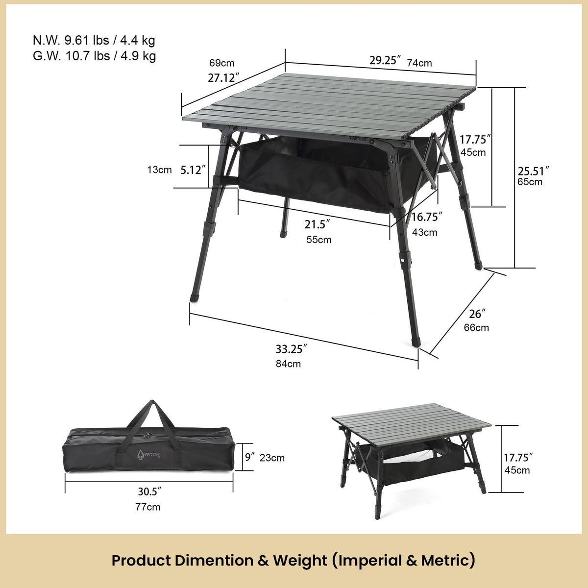 39 in Aluminum Folding Camp Table J77117