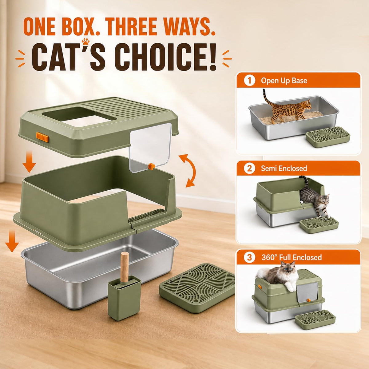 Stainless Steel Enclosed Litter Box with Lid E676