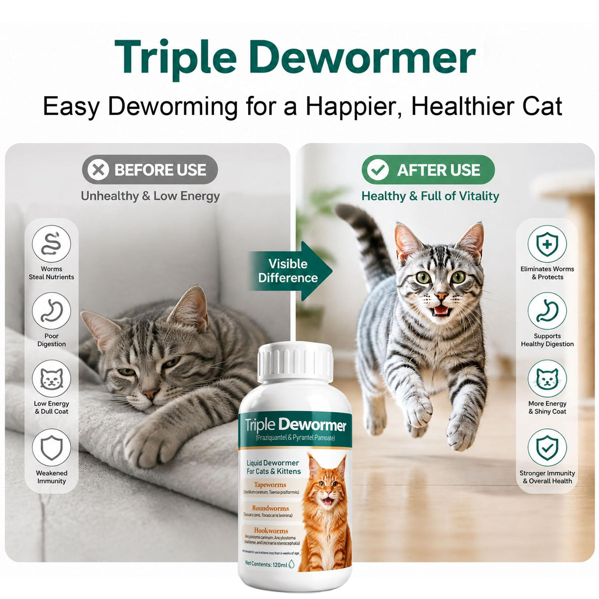 Liquid Dewormer for Tapeworms, Roundworms & Hookworms, 120 mL O9656