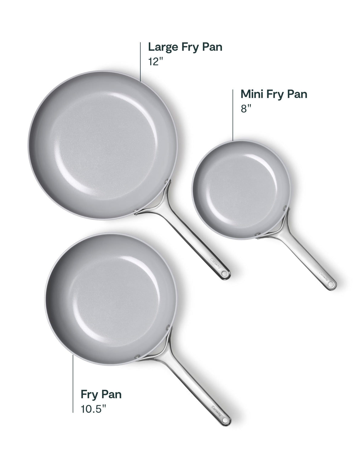 Non-Stick Ceramic Coated Fry Pan Trio, 8", 10.5", & 12" D208