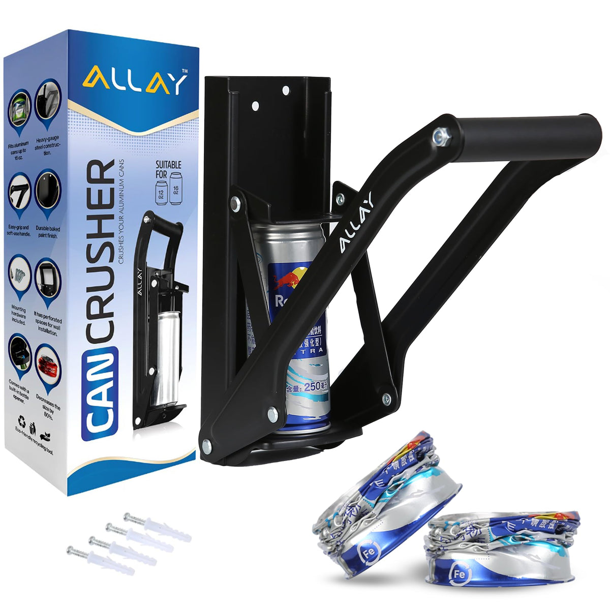 16oz Wall Mounted Can Crusher with Built-In Bottle Opener L624