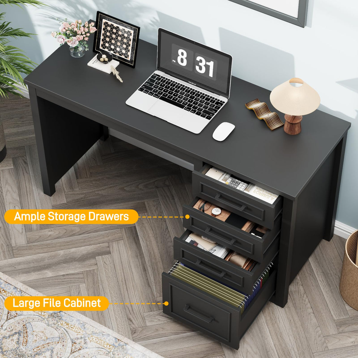 Black Executive Desk with File Drawer X775
