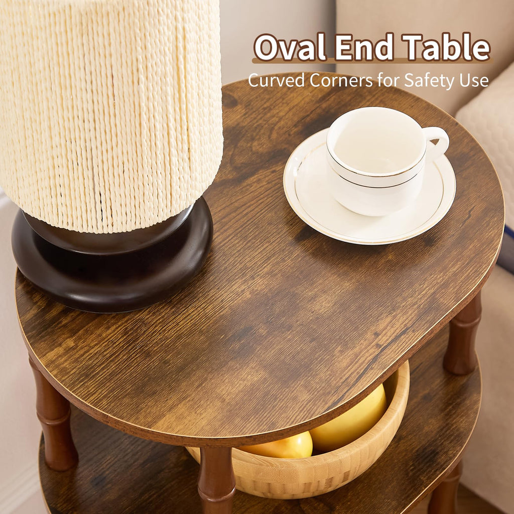 Brown 3-Tier Oval Side Table J586