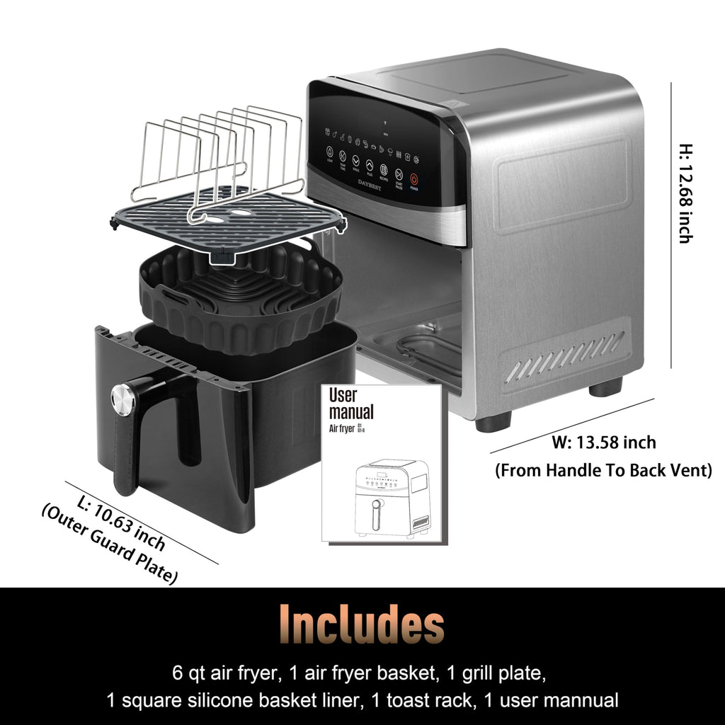Stainless Steel Ceramic Coated 6QT Air Fryer I201