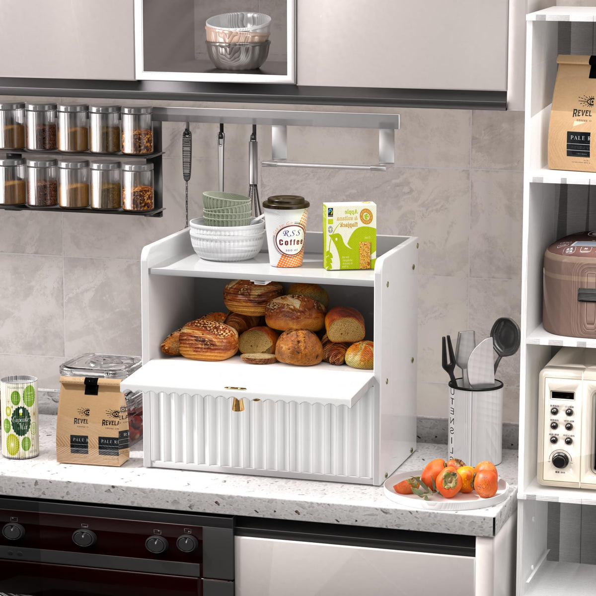 White Double Layer Bamboo Bread Box H6196