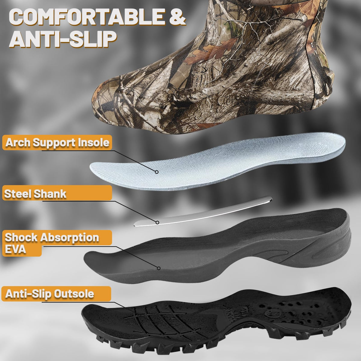 Waterproof Insulated 6mm Neoprene Rubber Hunting Boots E825115