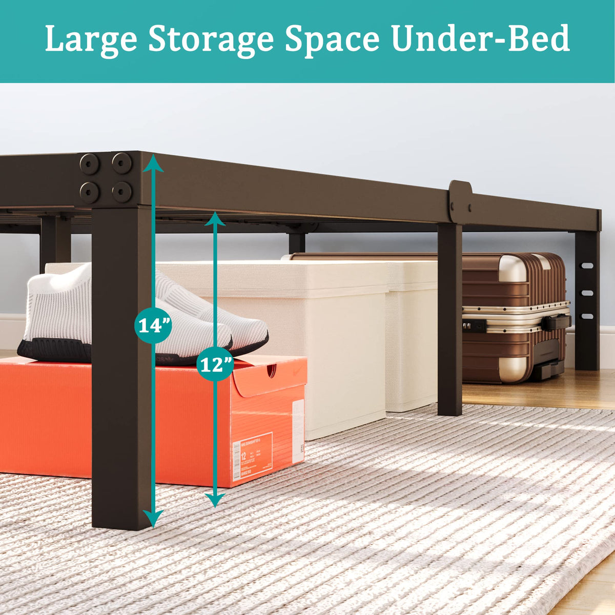 Queen Size 14 Inch Heavy Duty Metal Platform Bed Frame B42406