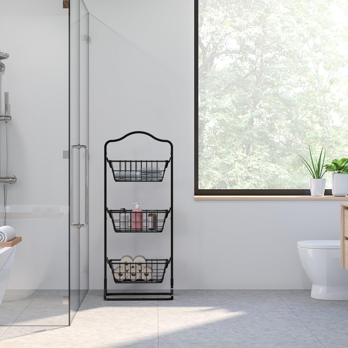 3-Tier Wire Fruit Basket Stand, Black P11727