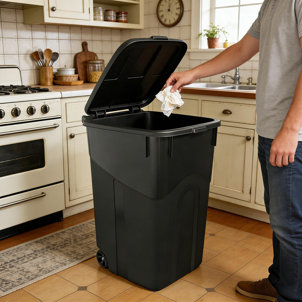 45 Gallon Wheeled Trash Can with Attached Lid M302577