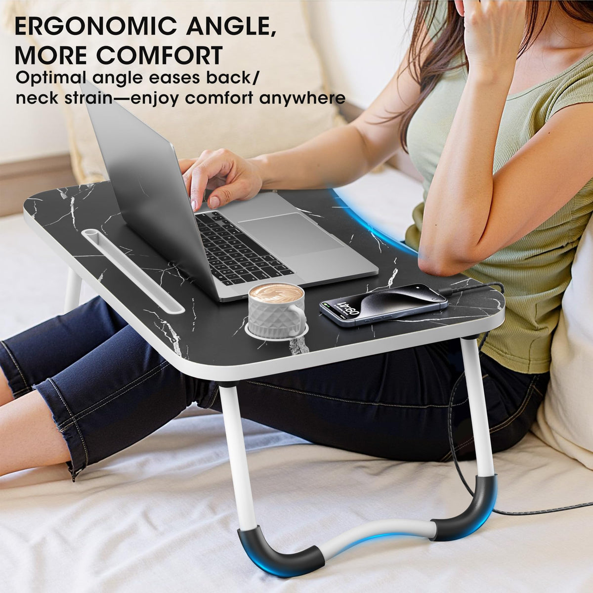 Folding Wood Lap Desk with Cup Holder Y19485
