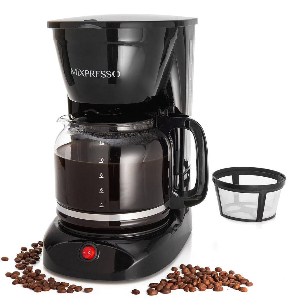 12 Cup Drip Coffee Maker with Reusable Filter, Black J93798