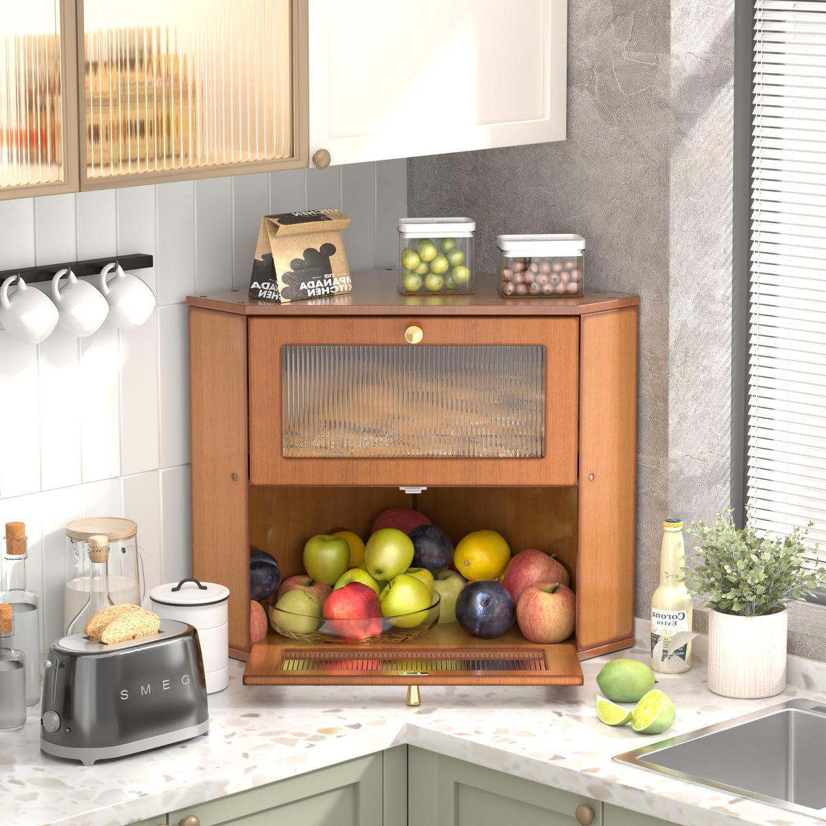 Large Capacity 2 Layer Bamboo Bread Box with Acrylic Window R53327