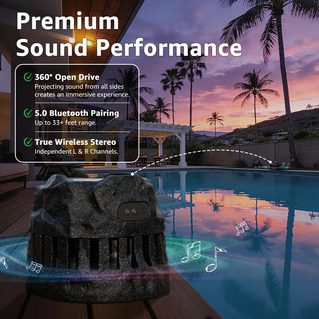 2-Pack Solar Powered Waterproof Rock Speakers M7822