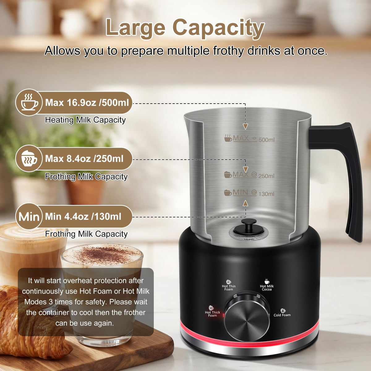 Black Electric Milk Frother and Steamer F41727