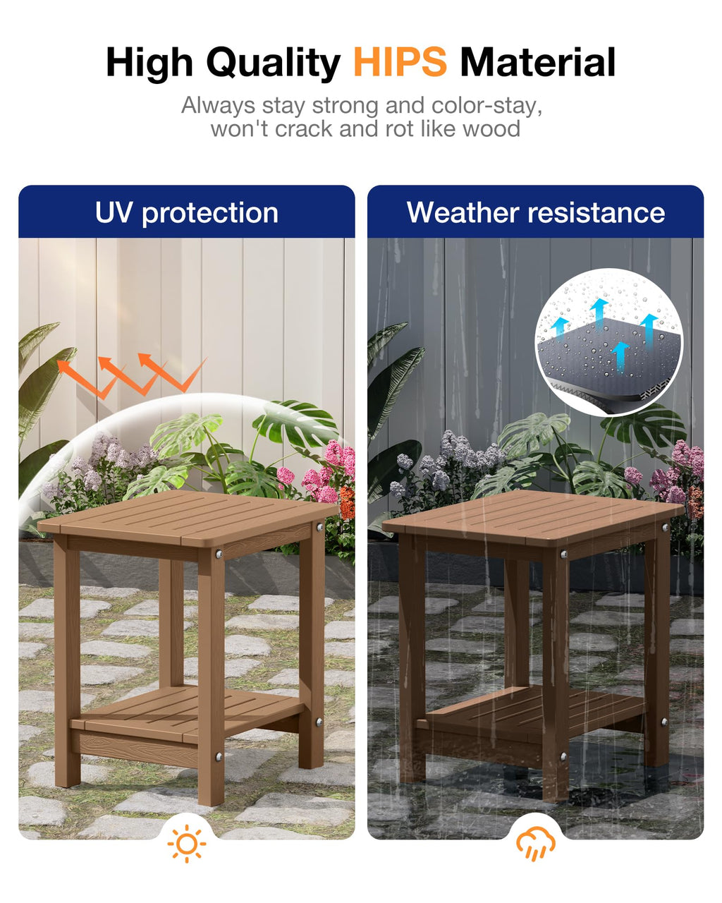 Outdoor Side Table Set of 2 Weather Resistant 2-Tier H89795