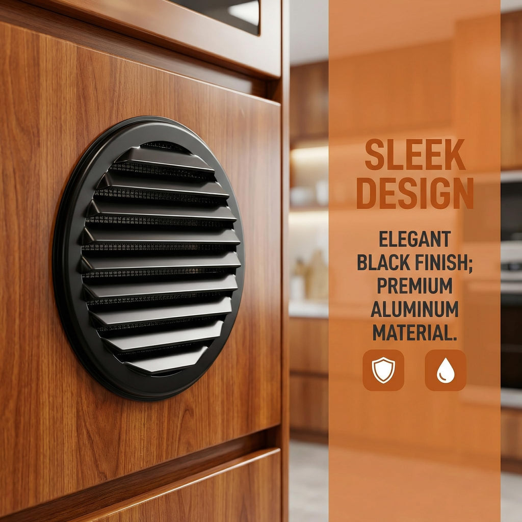 Black 2 Inches Round Aluminum Louver with Insect Screen Y9717