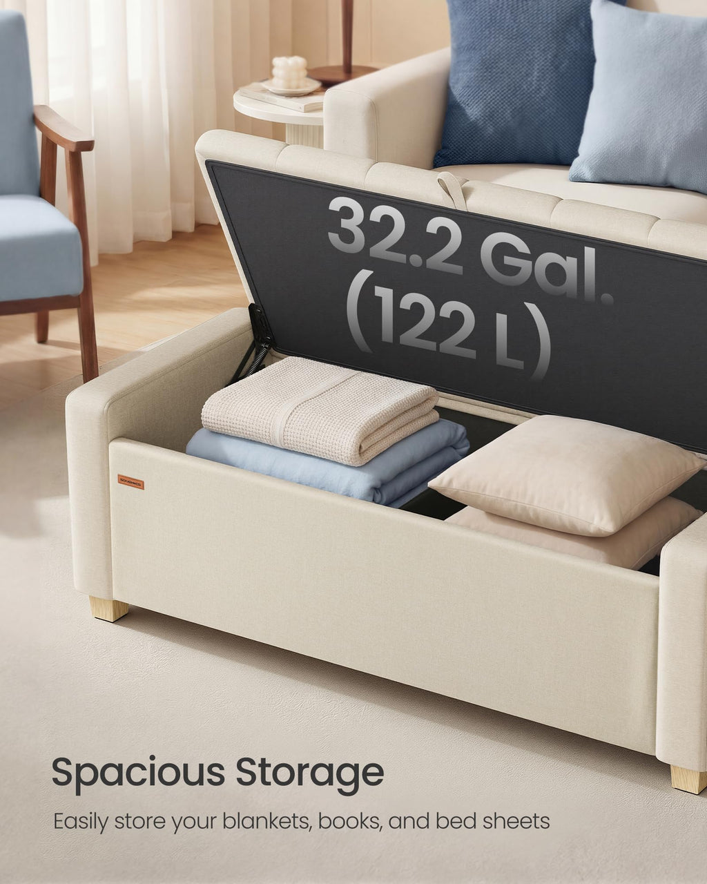 48 Inches Storage Ottoman with Solid Wood Legs H407454