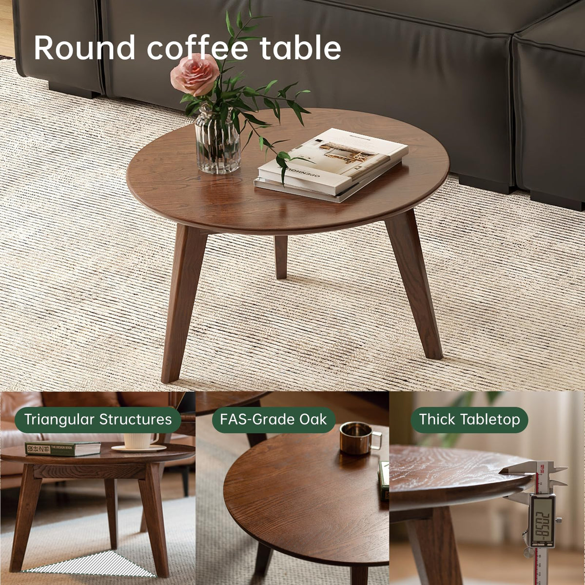 Solid Oak Wood Round Coffee Table O16234