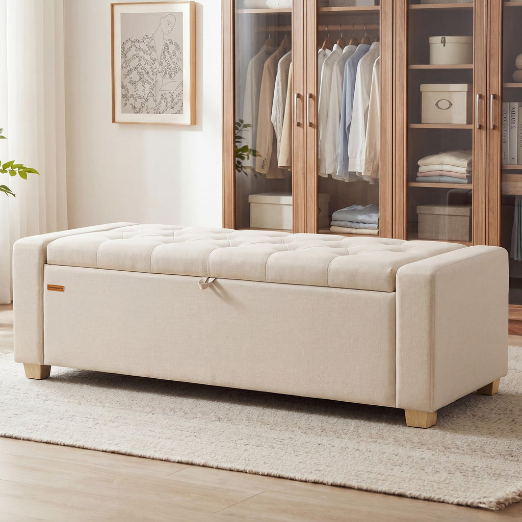 48 Inches Storage Ottoman with Solid Wood Legs H407454
