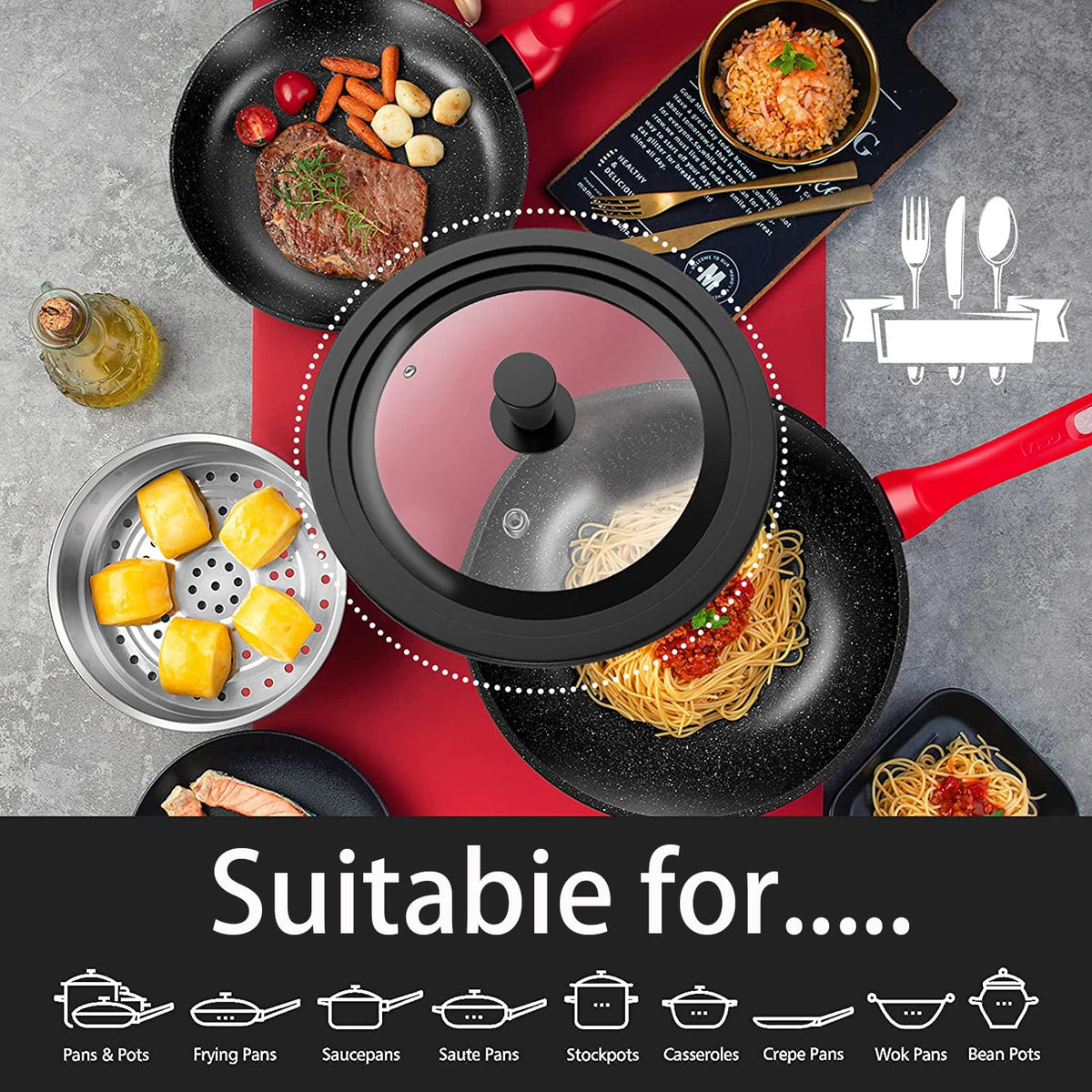 Universal Tempered Glass Lids for Pots, Pans & Skillets, 2 Pack D385298