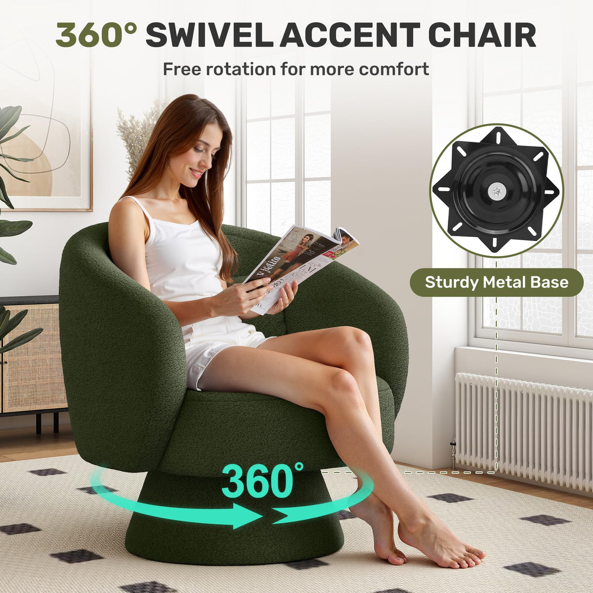 Green Set of 2 Swivel Barrel Accent Chairs B5342