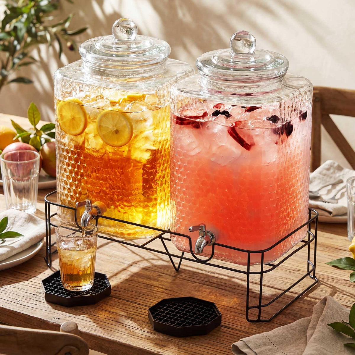 2 Pack 5 Gallon Hammered Glass Drink Dispenser with Stand G860249