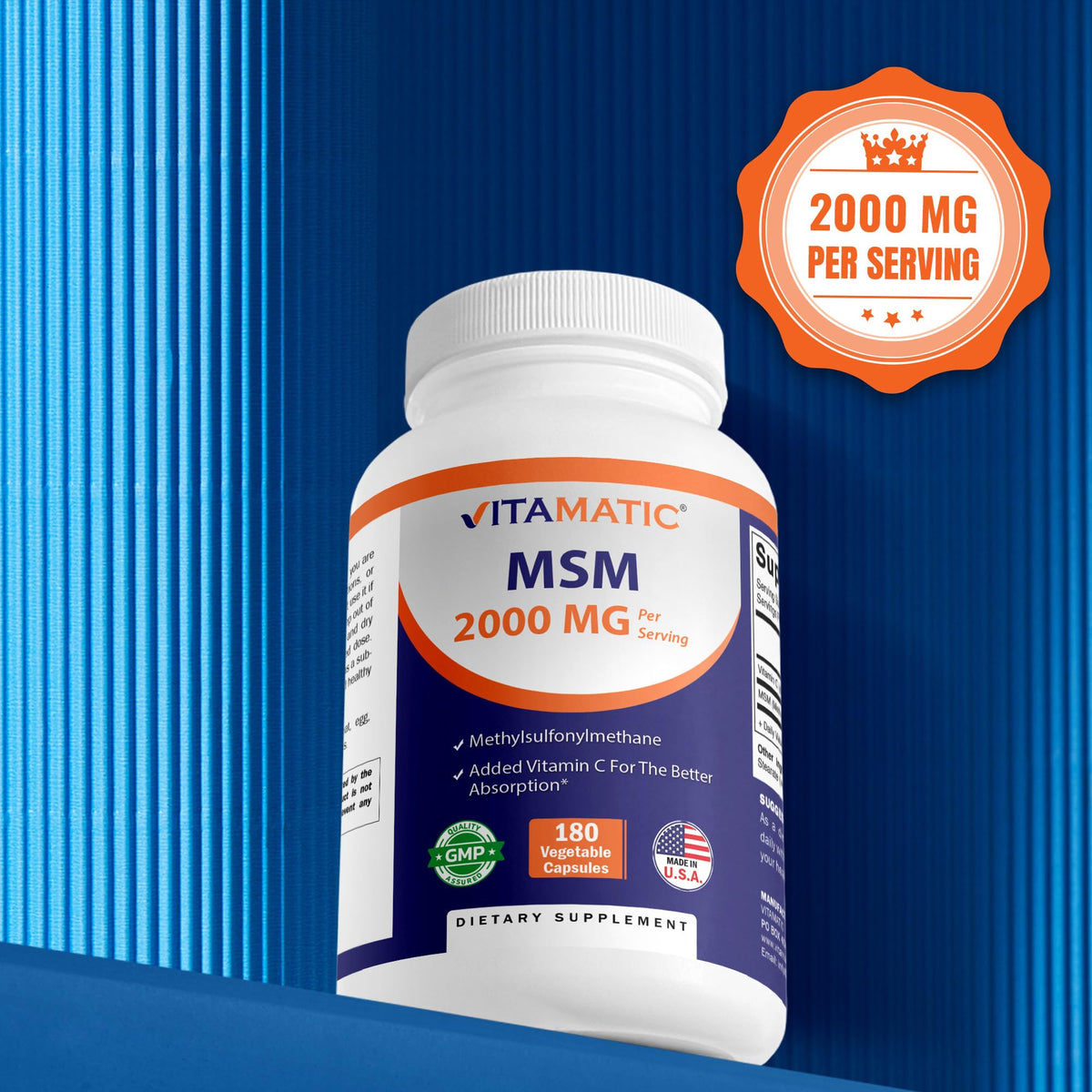 MSM 2000 mg with Vitamin C 180 Veg Capsules 2 Pack C7111