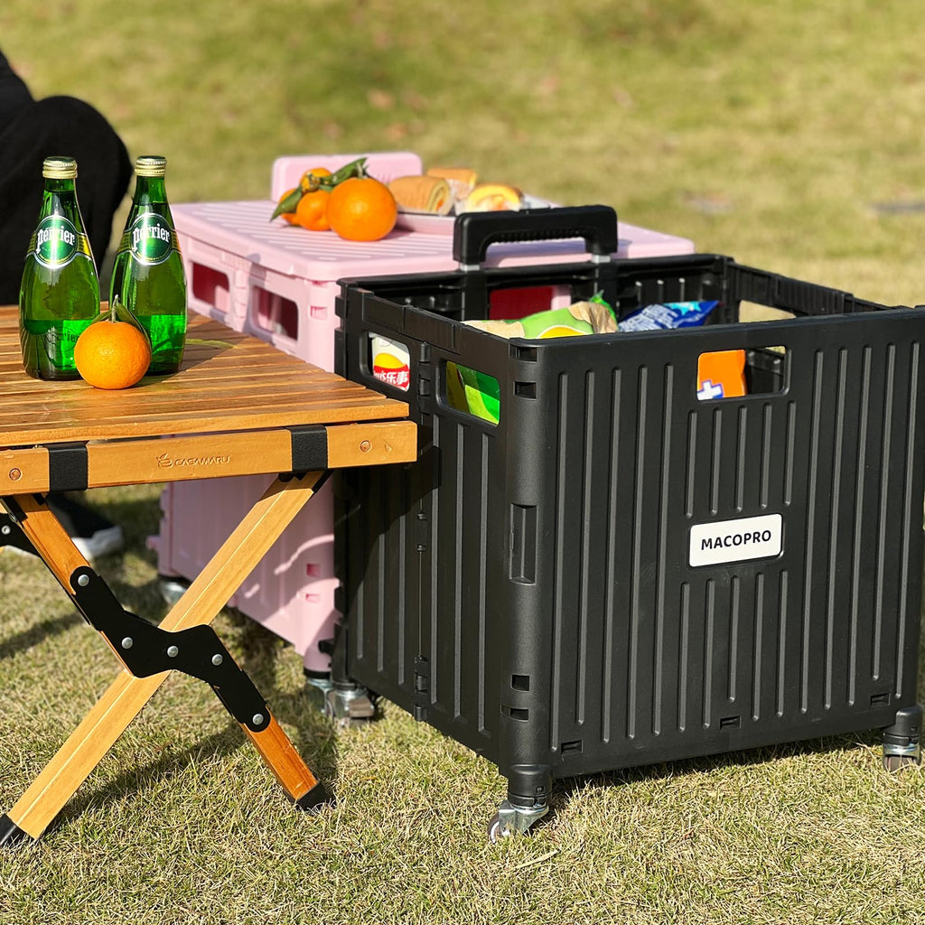 Folding Utility Cart Rolling Crate Handcart with Lid Black W696267