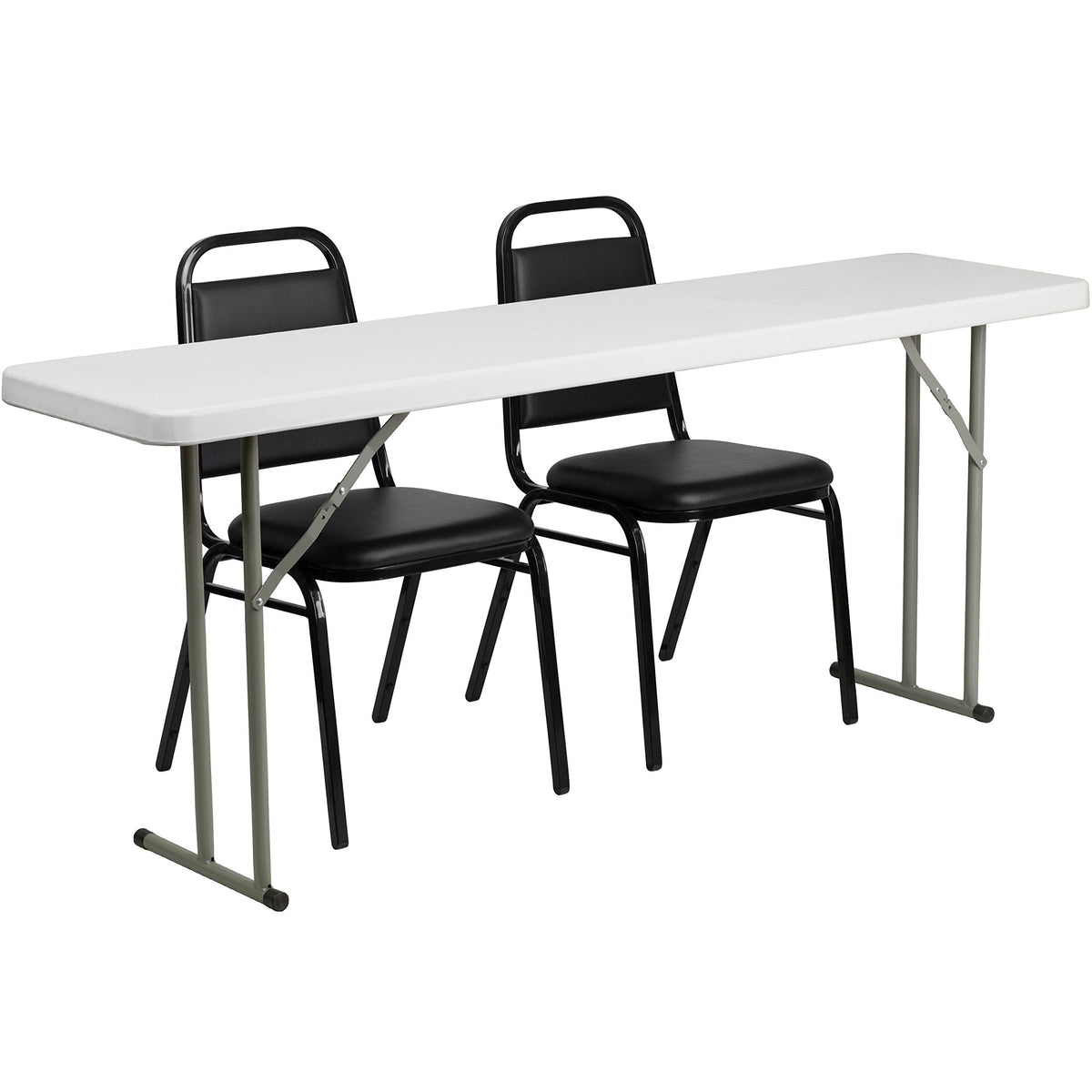 6-Foot Granite White Plastic Folding Training Table Set D11898