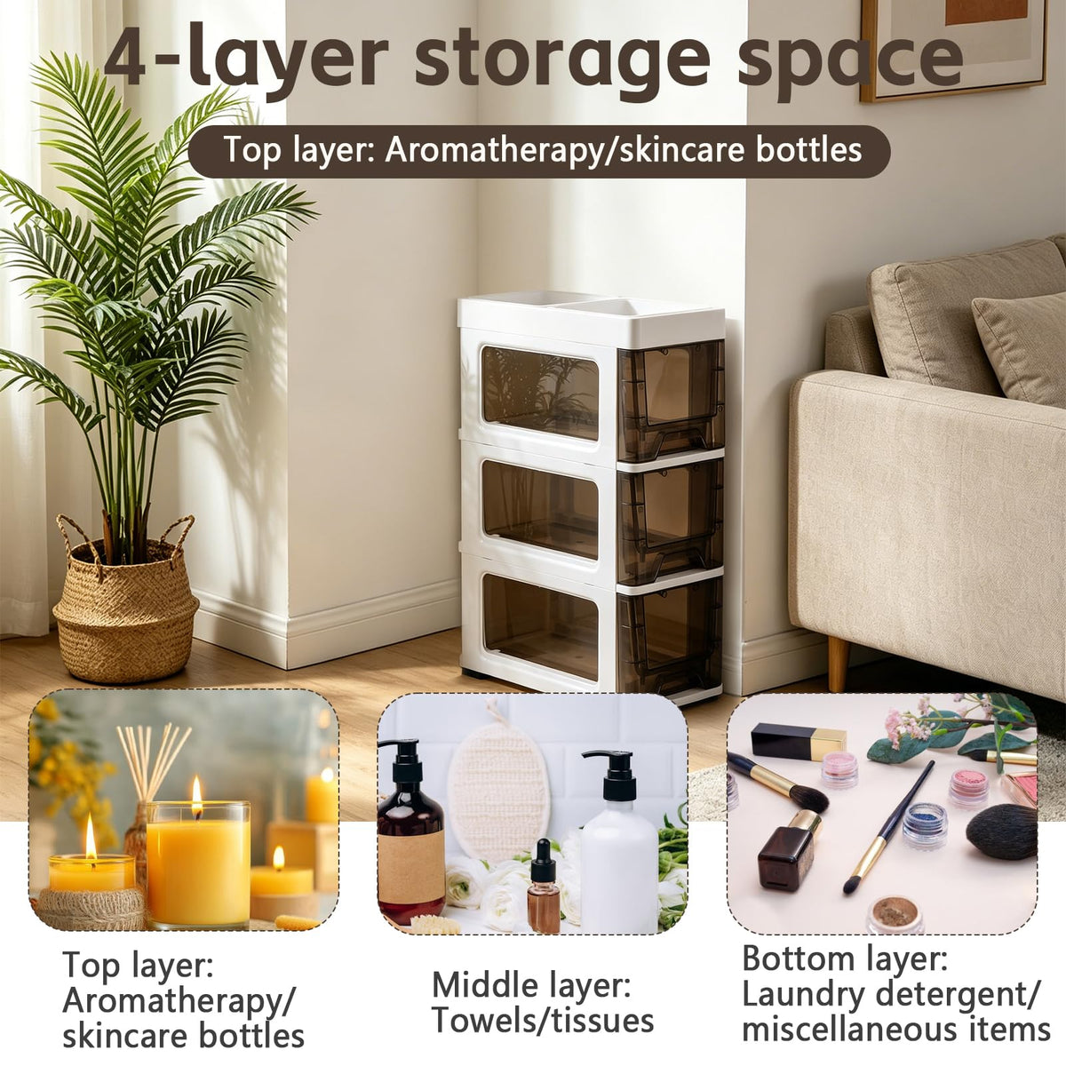 3 Drawer Narrow Plastic Storage Cart with Wheels Q10610